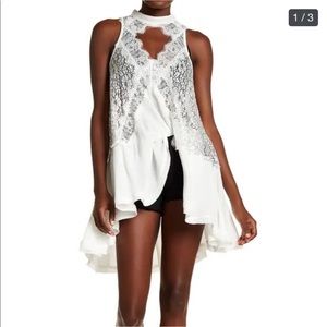 Free People white mock neck lace cut-out tank top